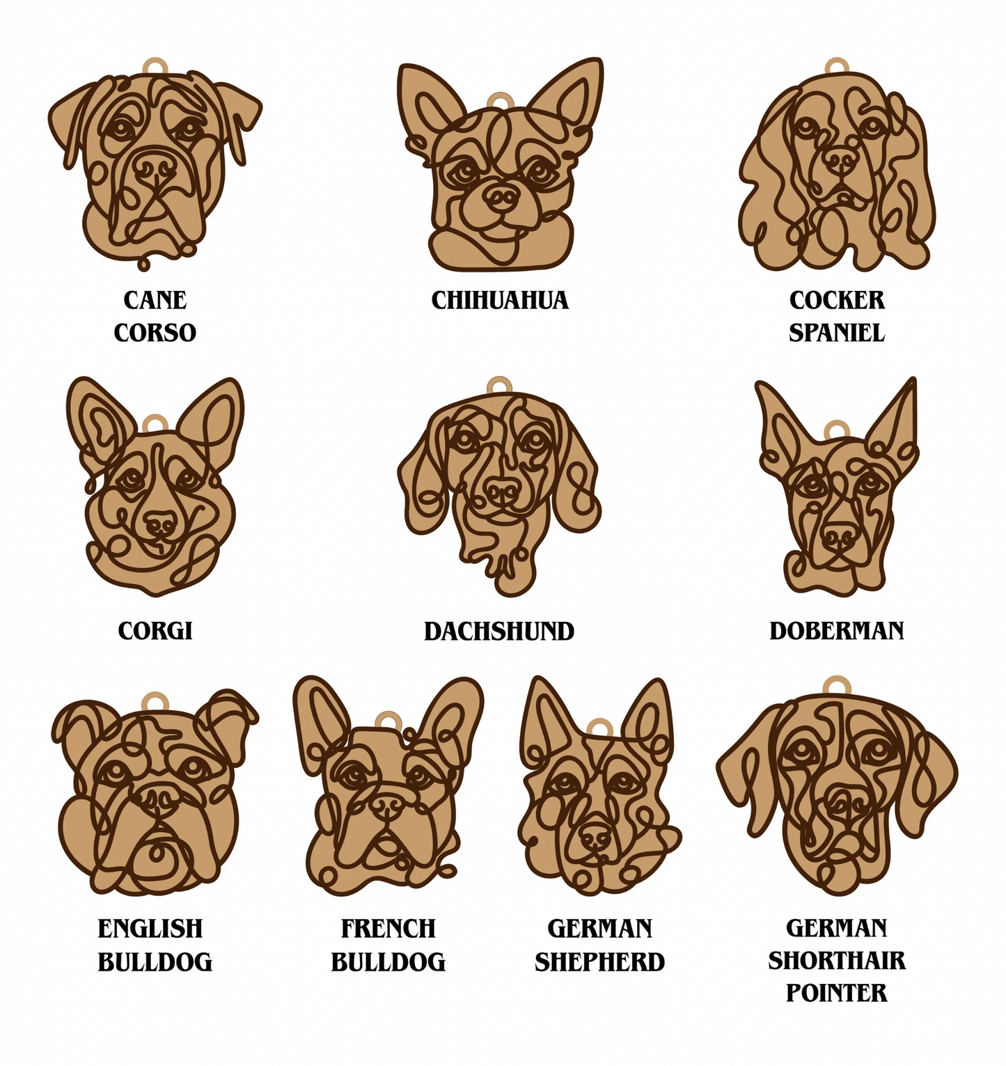 Dog Ornaments Breeds A-M Line Art style