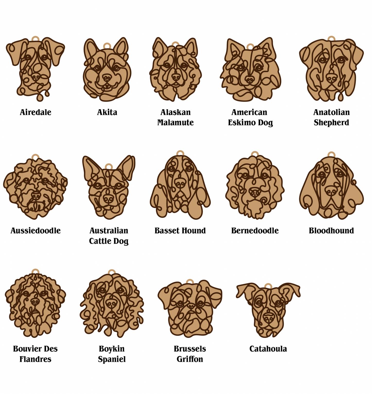 Dog Ornaments Breeds A-M Line Art style