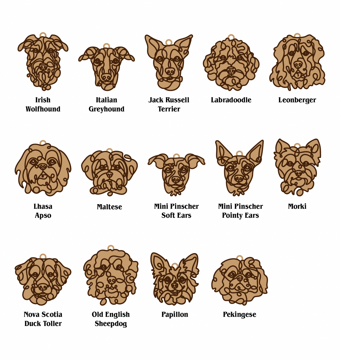 Dog Ornaments Breeds A-M Line Art style