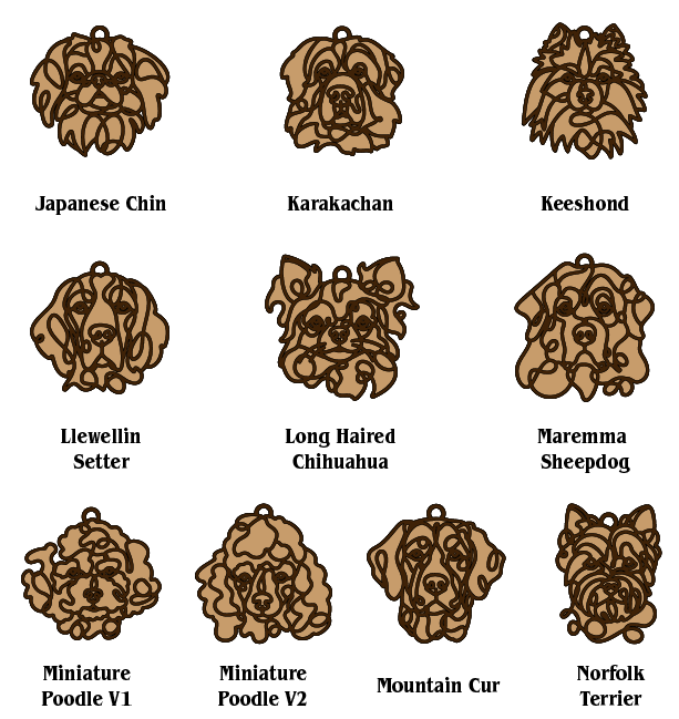 Dog Ornaments Breeds A-M Line Art style