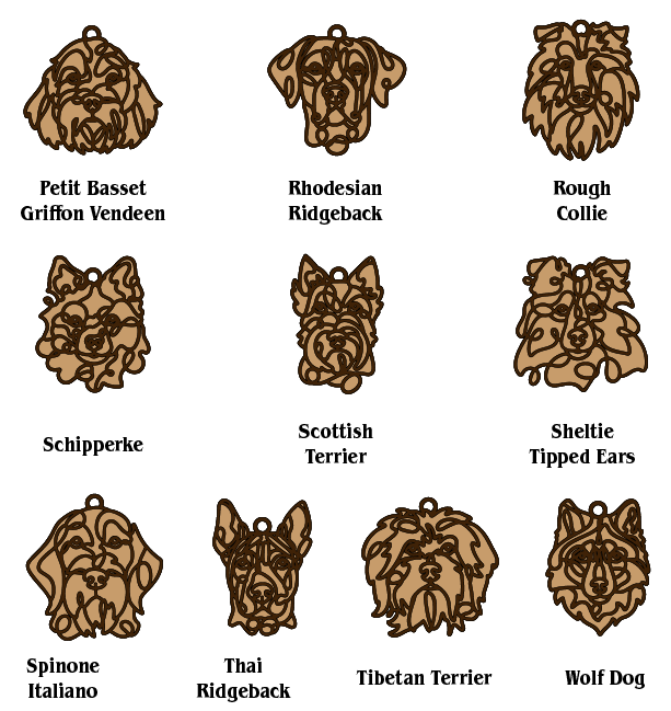 Dog Ornaments Breeds N-Z Line Art style