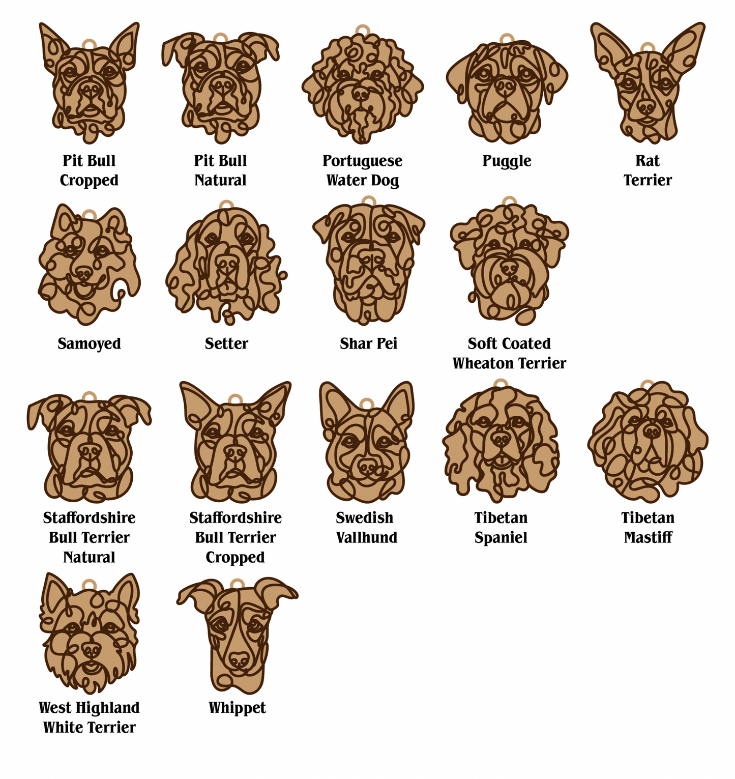 Dog Ornaments Breeds N-Z Line Art style