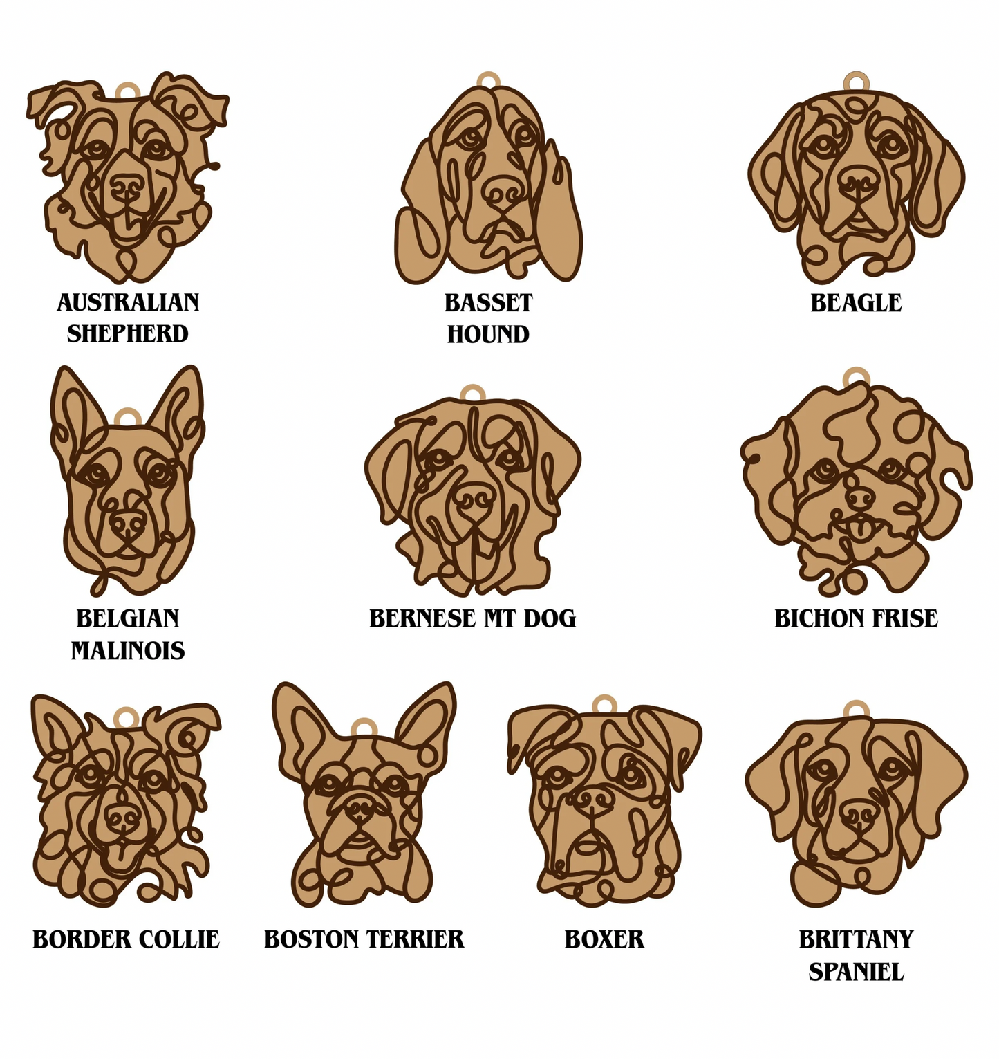 Dog Ornaments Breeds A-M Line Art style