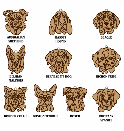 Handmade Dog Ornaments Breeds A-M Line Art style