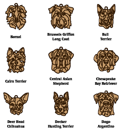 Handmade Dog Ornaments Breeds A-M Line Art style