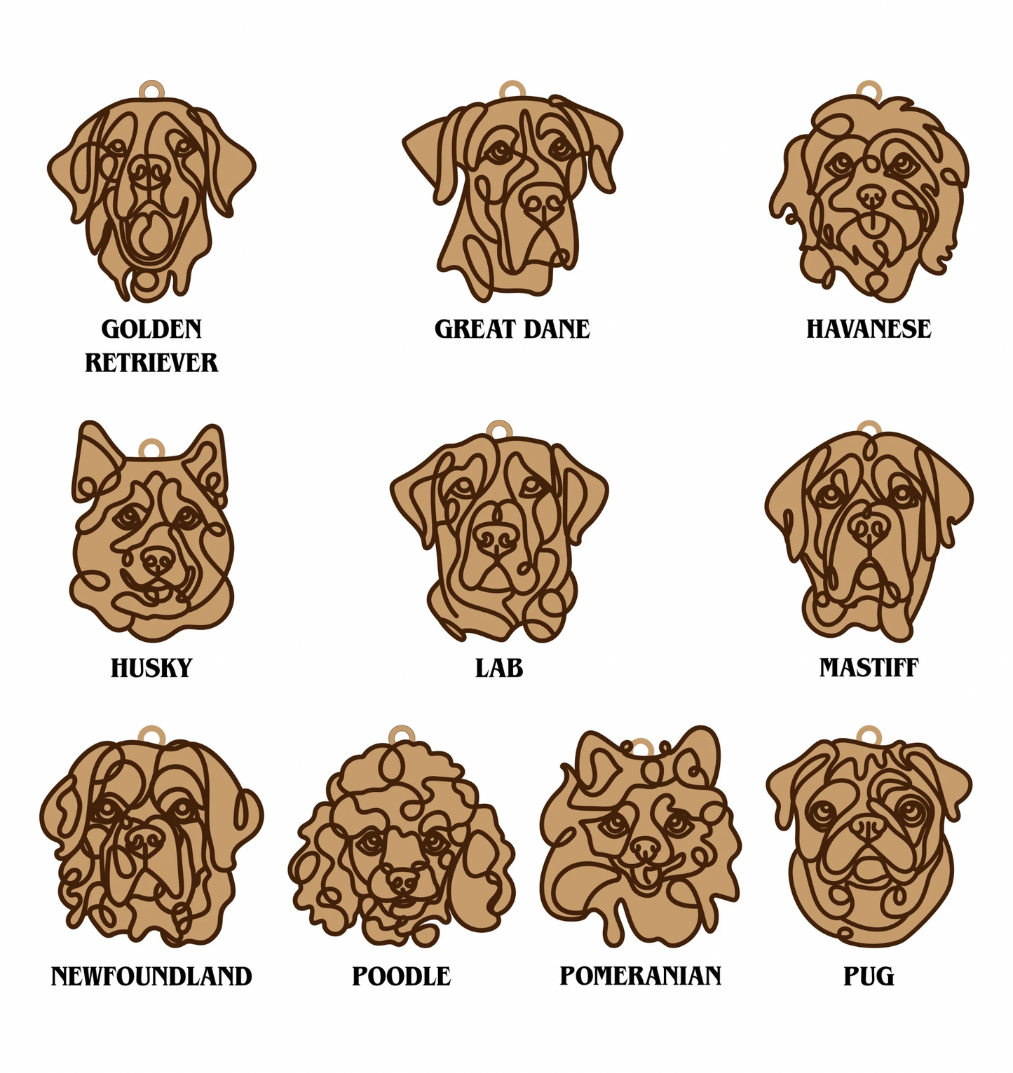 Dog Ornaments Breeds A-M Line Art style