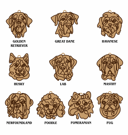 Handmade Dog Ornaments Breeds A-M Line Art style
