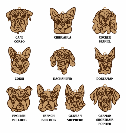 Handmade Dog Ornaments Breeds A-M Line Art style