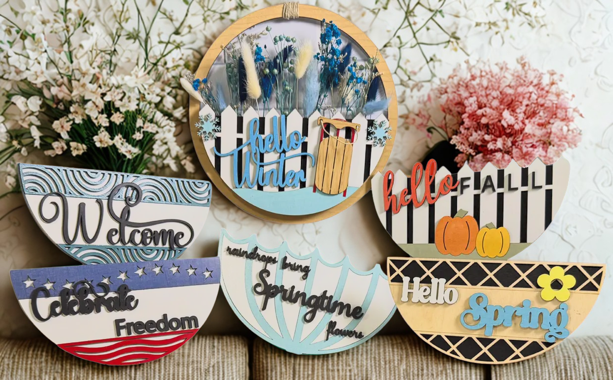 Hello Winter Interchangeable Wall Décor | DIY Kit in Bare Wood