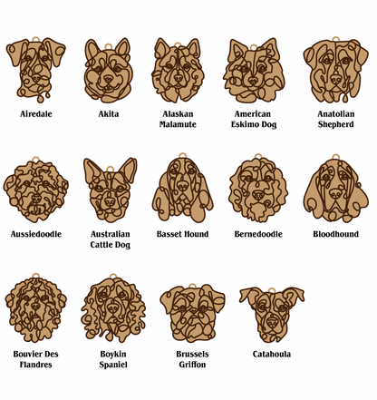 Handmade Dog Ornaments Breeds A-M Line Art style