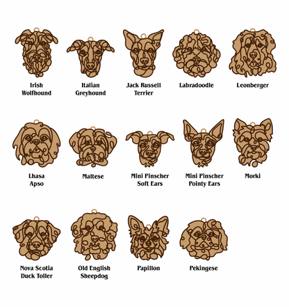 Handmade Dog Ornaments Breeds A-M Line Art style
