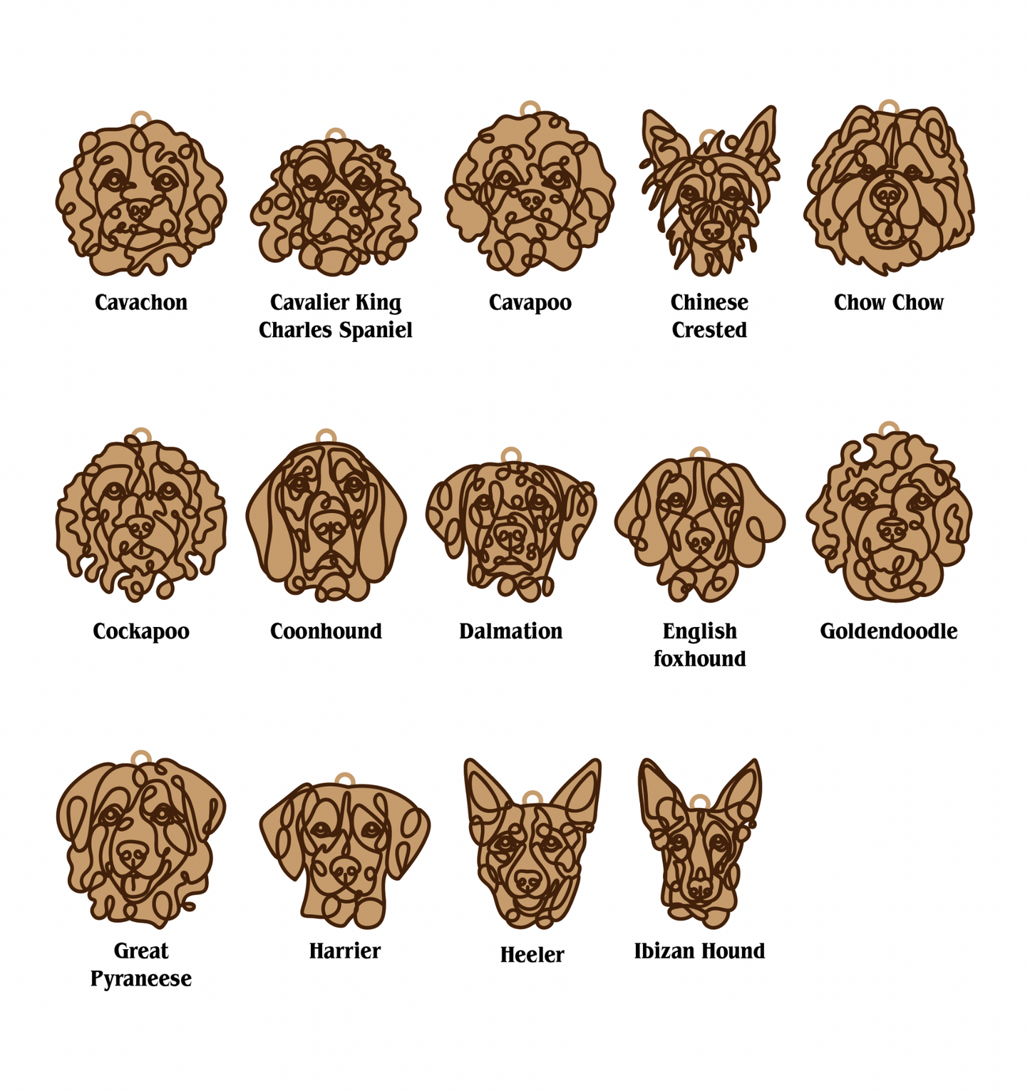 Dog Ornaments Breeds A-M Line Art style