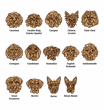 Handmade Dog Ornaments Breeds A-M Line Art style