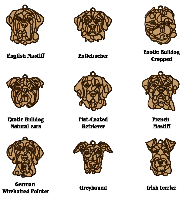 Dog Ornaments Breeds A-M Line Art style