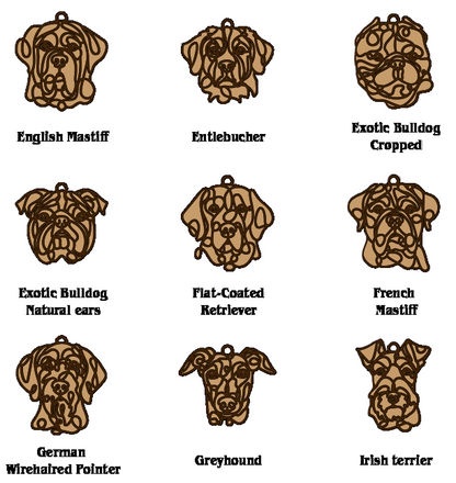 Handmade Dog Ornaments Breeds A-M Line Art style