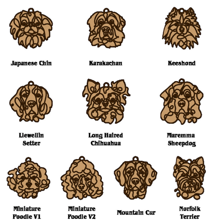 Handmade Dog Ornaments Breeds A-M Line Art style