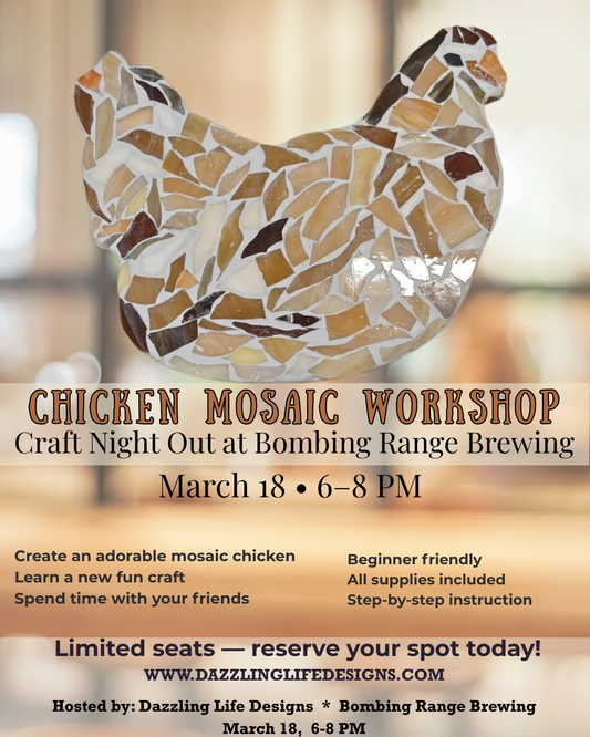 Chicken Mosaic Craft Class at Bombing Range Brewing – March 18  Beginner Mosaic Workshop in Richland