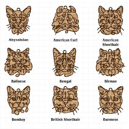 Handmade Cat Ornaments Line Art style