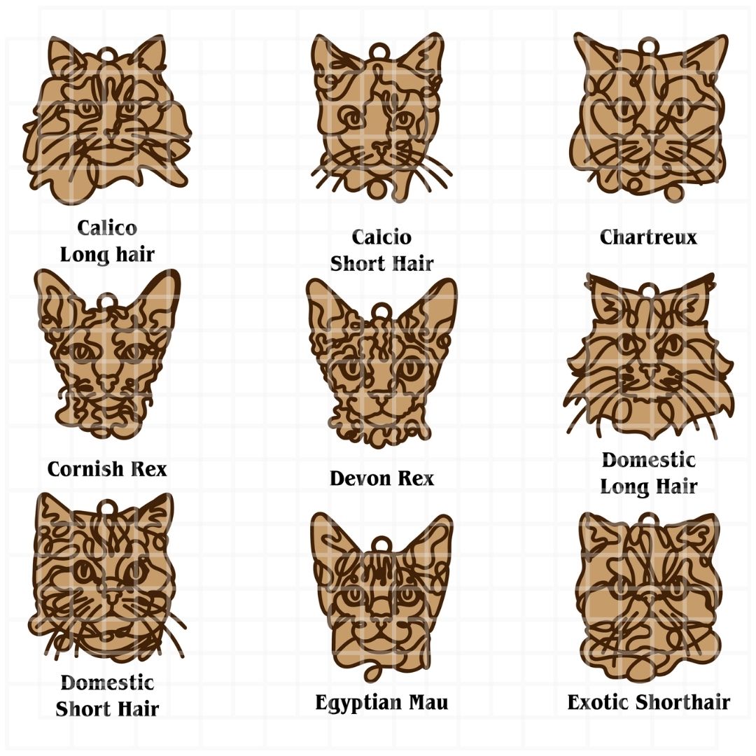 Cat Ornaments Line Art style