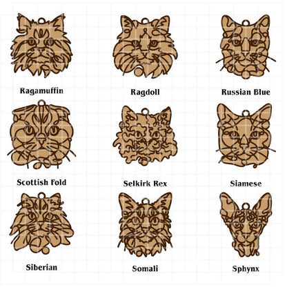 Handmade Cat Ornaments Line Art style