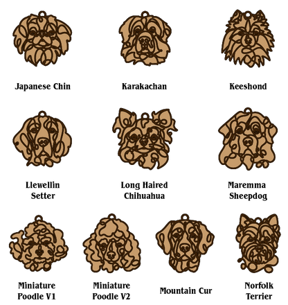 Handmade Dog Ornaments Breeds A-M Line Art style