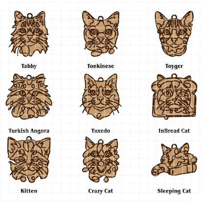 Handmade Cat Ornaments Line Art style