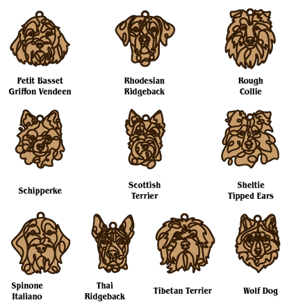 Handmade Dog Ornaments Breeds N-Z Line Art style