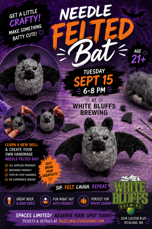 Needle Felted Bat September 15th @ White Bluffs Brewing