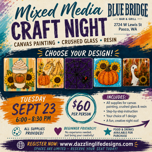 Mixed Media Paint, Glass, and Resin. Sept 23, Blue Bridge Bar, Pasco