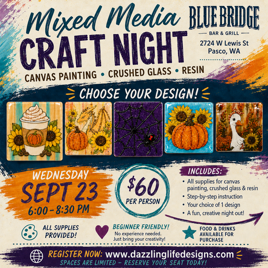 Mixed Media Paint, Glass, and Resin. Sept 23, Blue Bridge Bar, Pasco