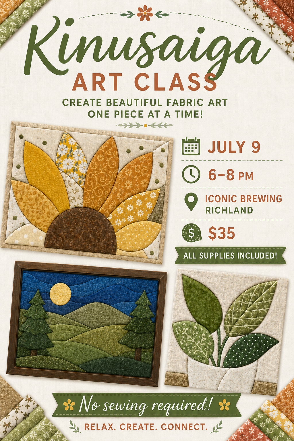 Kinusaiga Fabric Art at Iconic Brew July 9