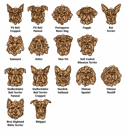 Handmade Dog Ornaments Breeds N-Z Line Art style