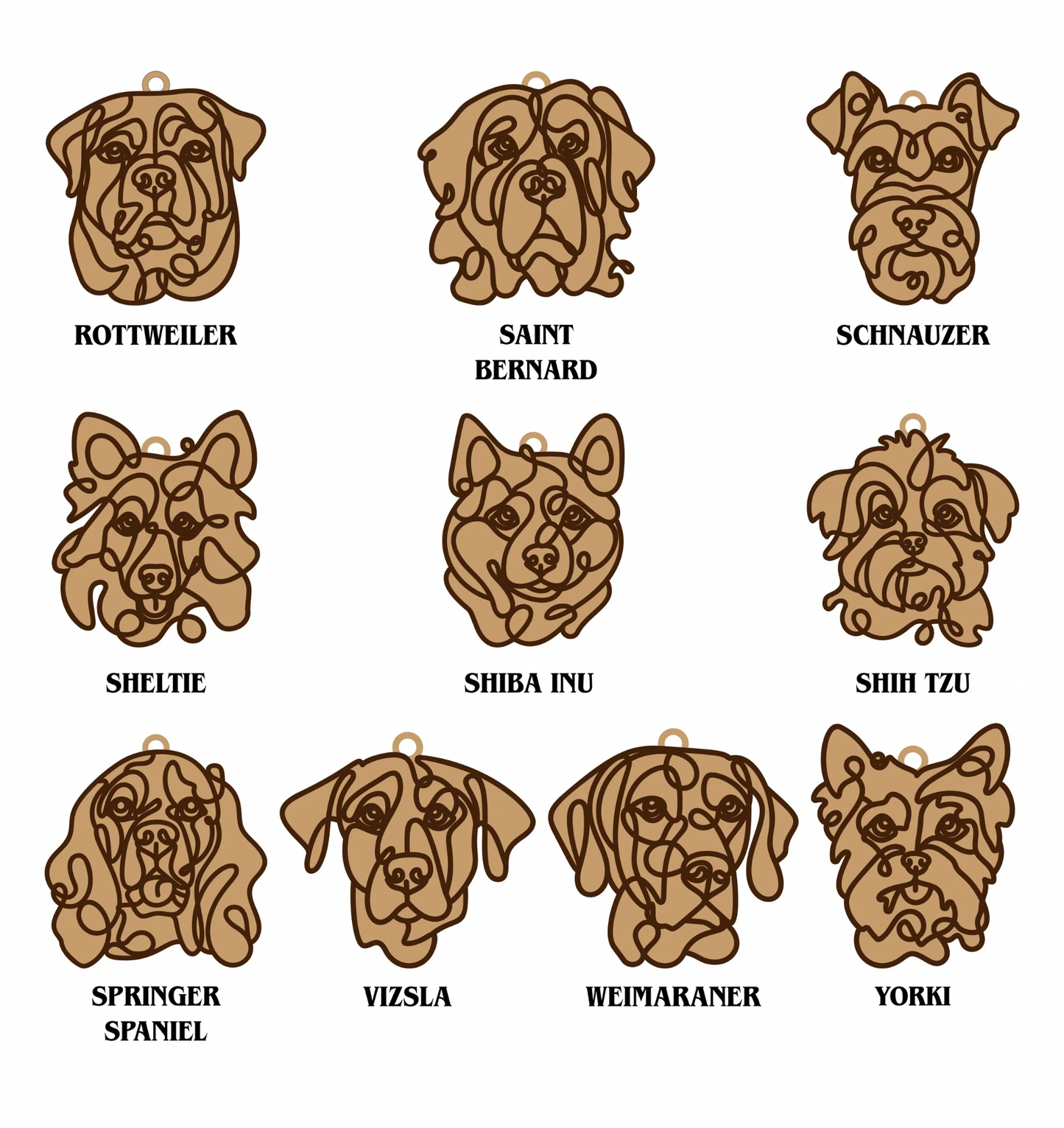 Dog Ornaments Breeds N-Z Line Art style