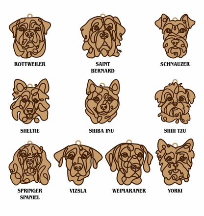 Handmade Dog Ornaments Breeds N-Z Line Art style