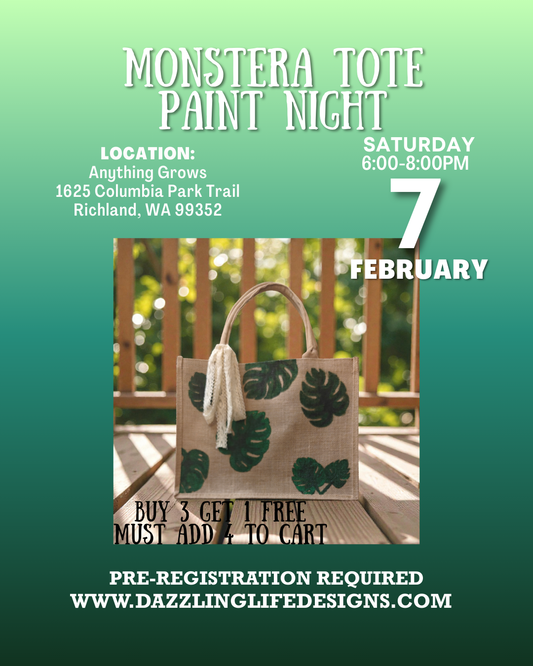 Monstera Tote Paint Night at Anything Grows, Richland, WA, February 7, 2026