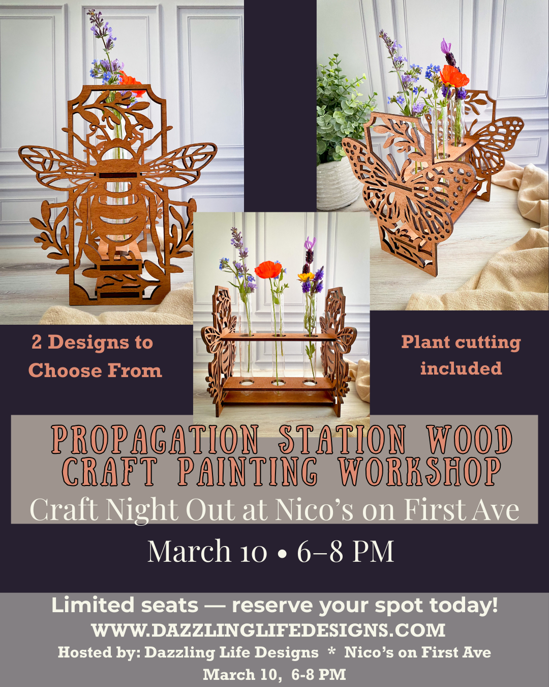 Propagation Station Craft Workshop  Wood Painting Class with Live Plant Cutting  Beginner Craft Class March 10