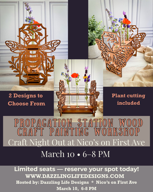 Propagation Station Craft Workshop  Wood Painting Class with Live Plant Cutting  Beginner Craft Class March 10