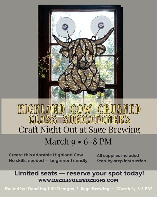 Highland Cow Crushed Glass Suncatcher Sage Brewing March 9 Pasco