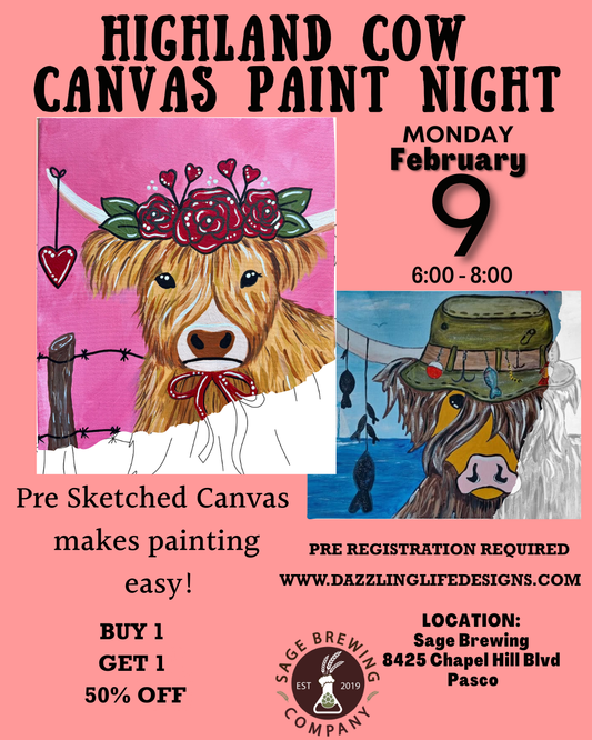 Highland Cow Canvas Paint Night — Feb 9 at Sage Brewing