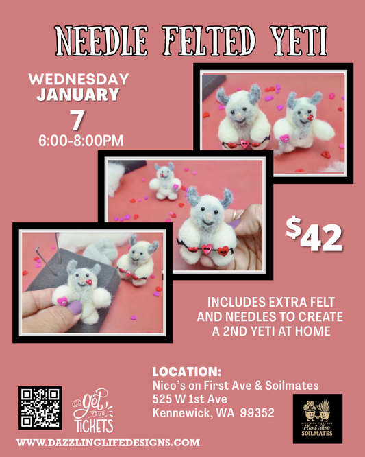 Needle Felted Yeti Workshop- January 7, Nico's on First, Kennewick