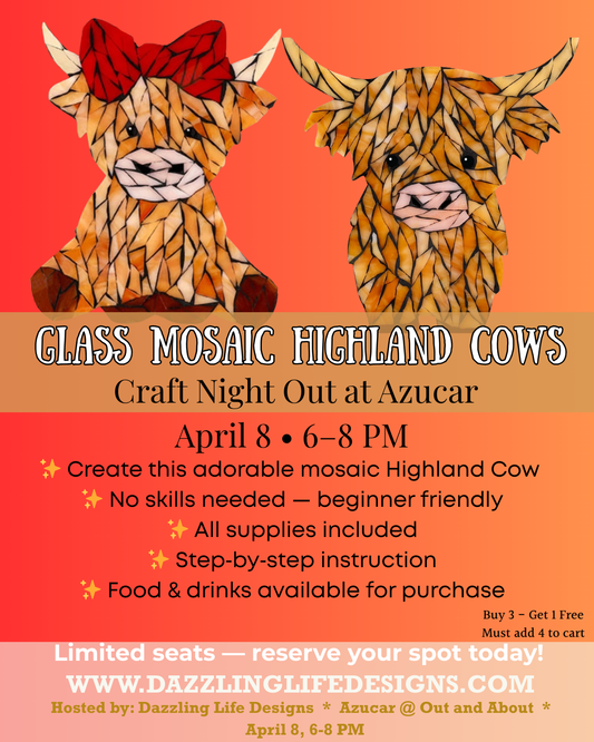 Highland Cows Mosaic Craft Night at Azucar at Out and About April 8 (21+)