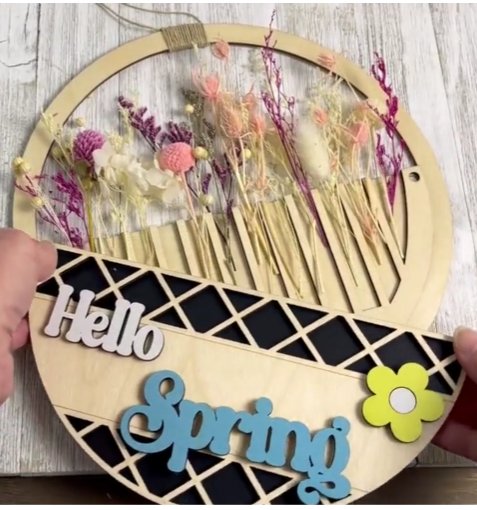 Hello Spring Raindrops Interchangeable Wall Décor | DIY Kit in Bare Wood