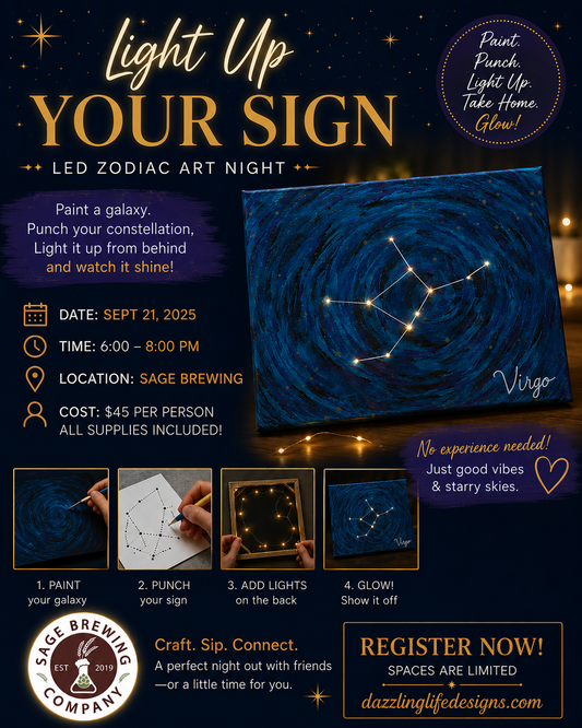 Light Up Your Zodiac Sign – LED Zodiac Art Night Sept 21 Sage Brewing