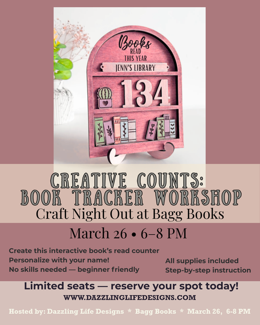 Creative Counts Book Tracker Craft Night at Baggs Books, March 26