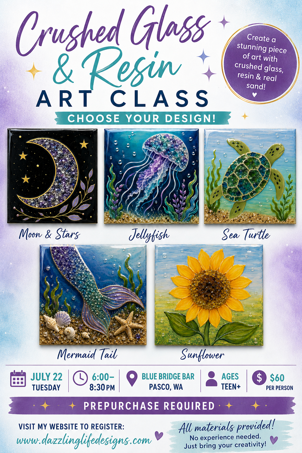 Mixed Media Paint, Glass, and Resin. July 22, Blue Bridge Bar, Pasco