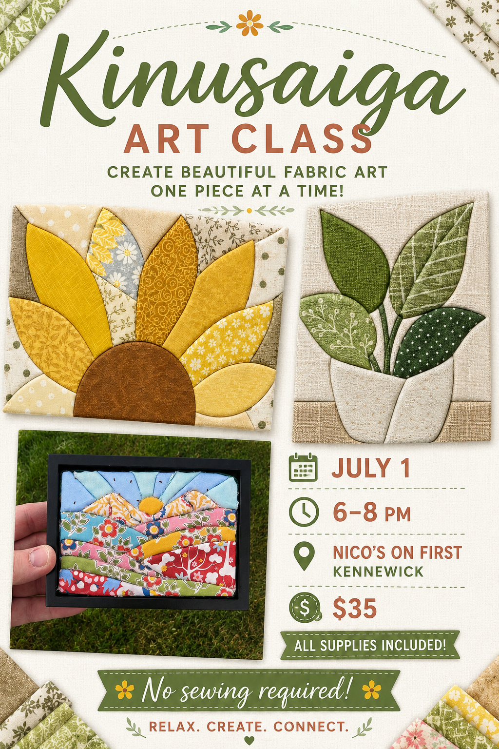 Kinusaiga Fabric Art at Nico's on First July 1