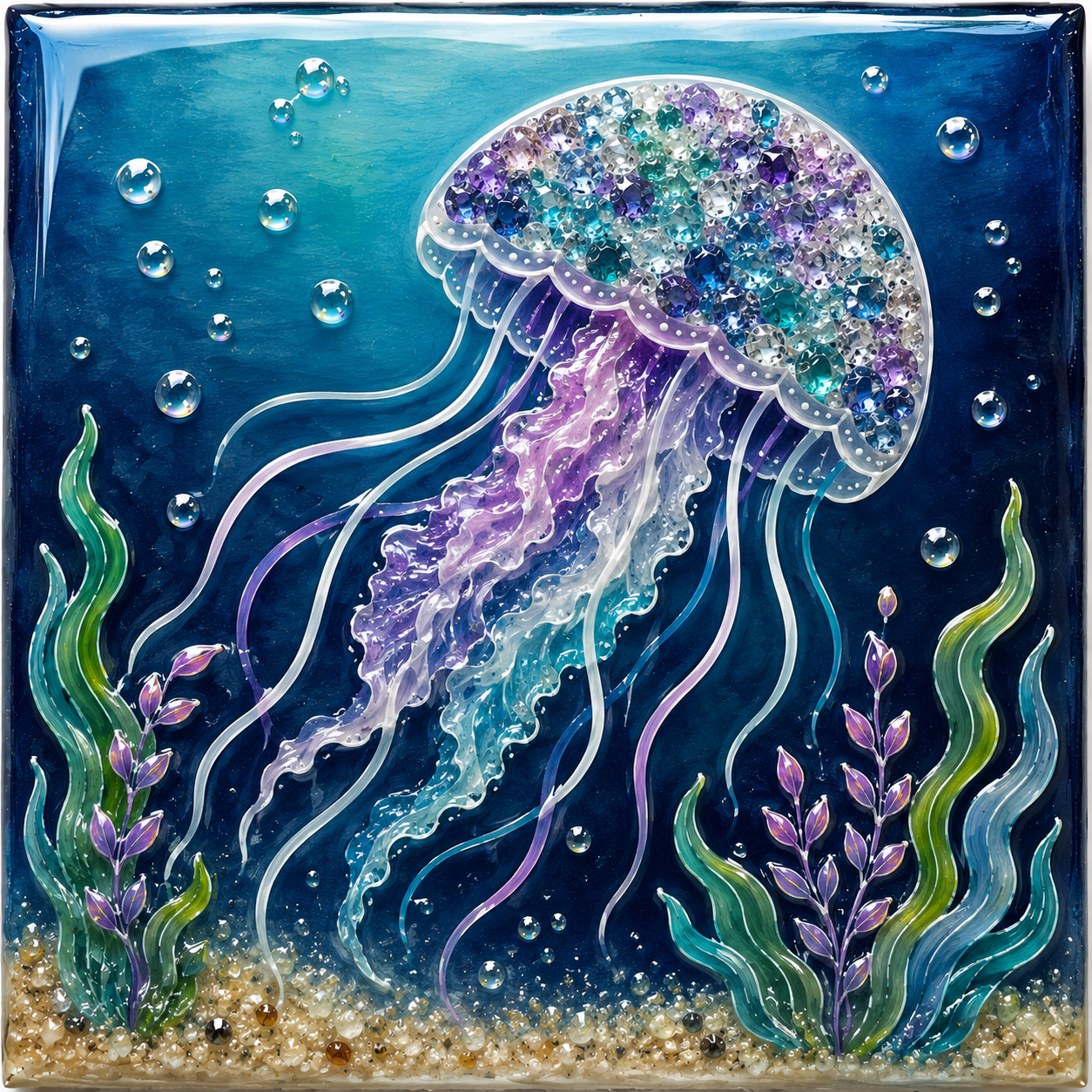 Mixed Media Paint, Glass, and Resin. July 22, Blue Bridge Bar, Pasco