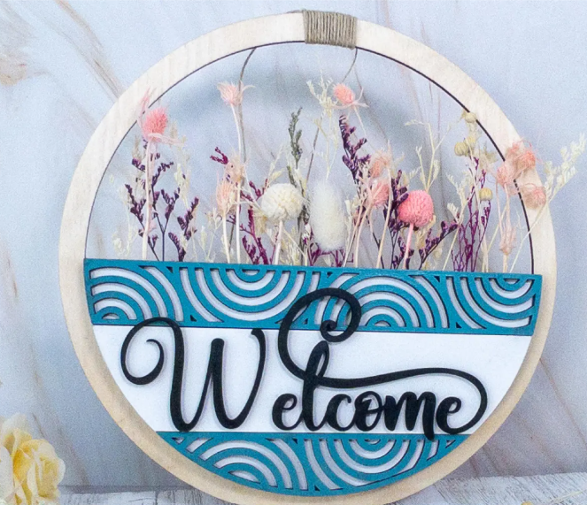 Hello Spring Raindrops Interchangeable Wall Décor | DIY Kit in Bare Wood